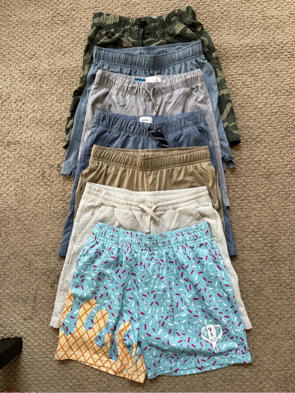 Assorted boys Casual Shorts - Light Blue Ice Cream Print + Neutrals