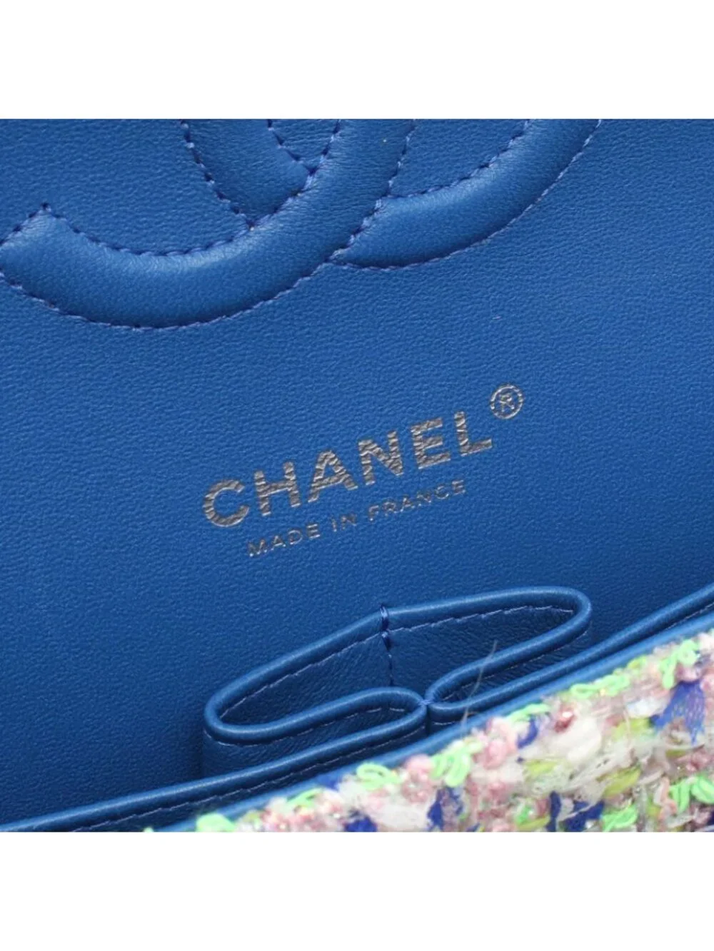 Chanel Shoulder Bag Quilted Double Flap Blue Yellow Green Leather Chain