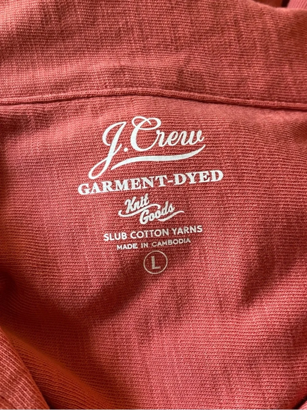 J. Crew Harbor Shirt 100% Cotton Garment Dyed Coral Salmon Camp Collar NWT L