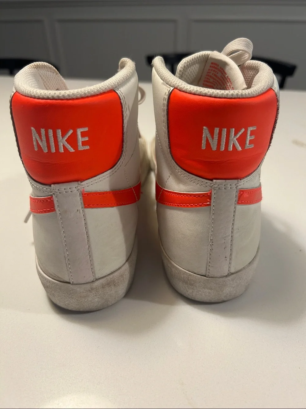 Nike Kids High-Top Sneakers in White and Red-Orange