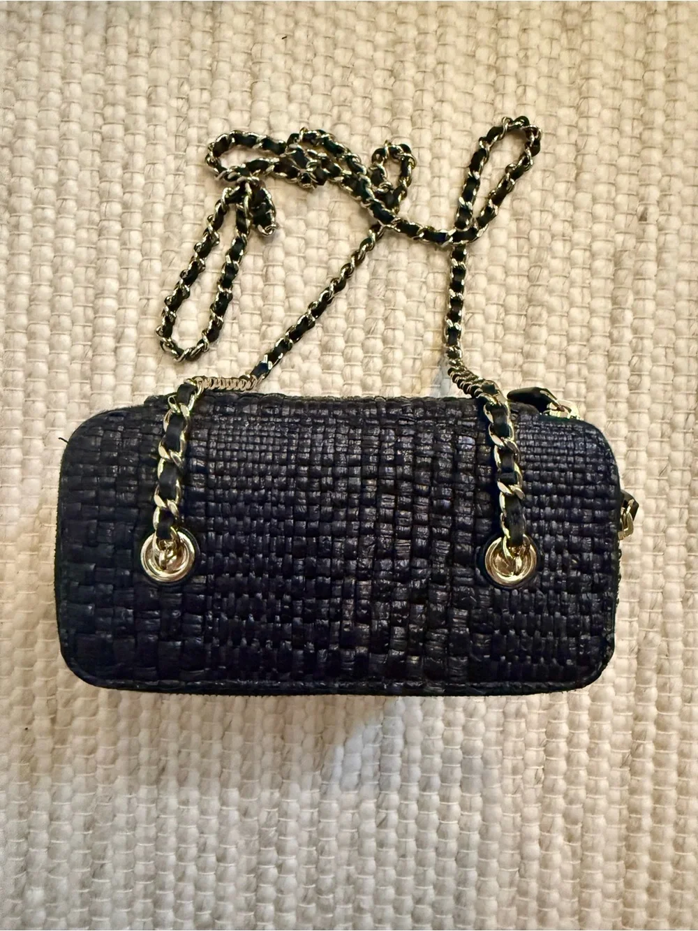 CHANEL black raffia