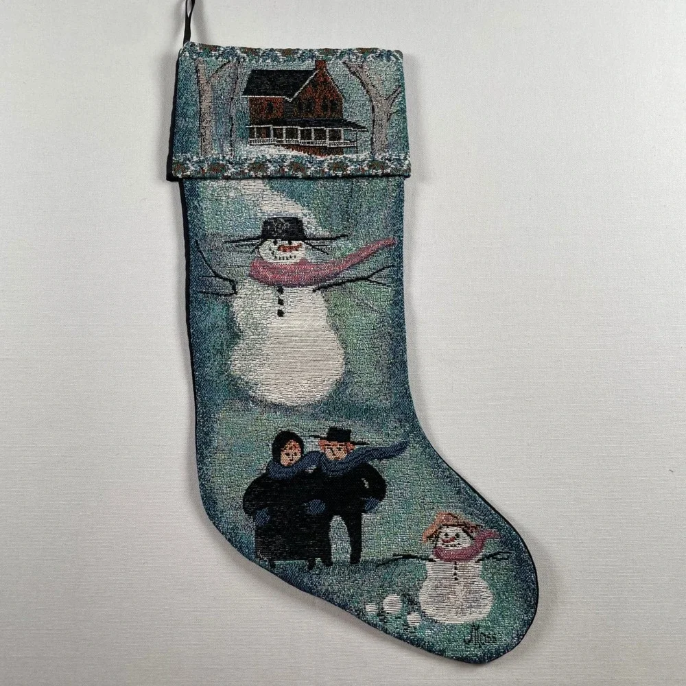 P Buckley Moss Christmas Stocking Tapestry Holiday Decor Amish 1999 Snowman‎ VTG