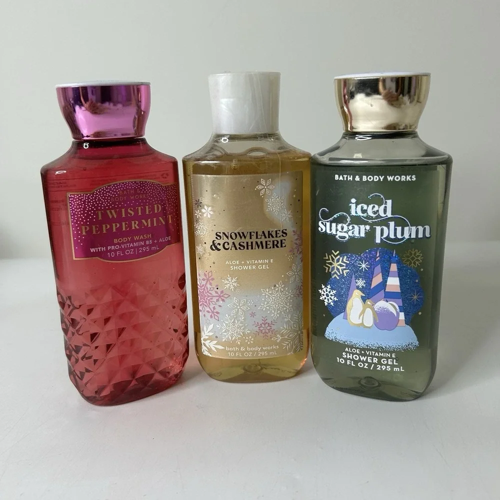 Bath & Body Works Christmas Shower Gel Peppermint Cashmere Sugar Plum Lot Of 3