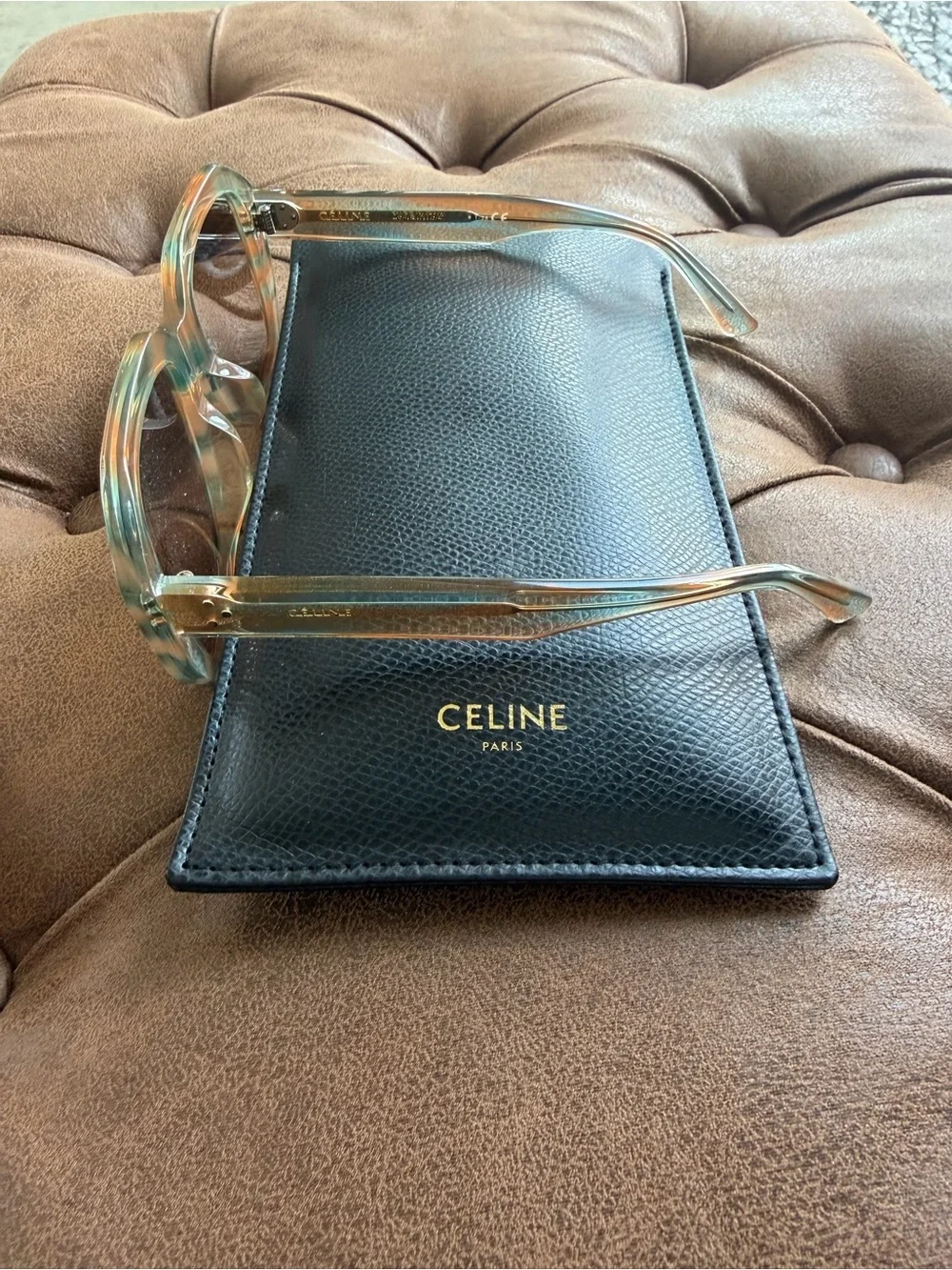 Celine Translucent Light Tortoise Square Sunglasses with Brown Lenses