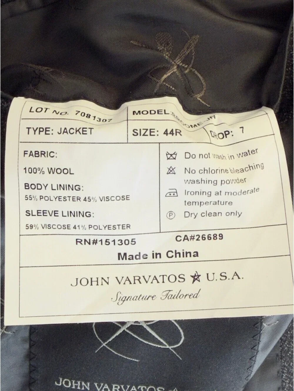 John Varvatos USA 44S Charcoal Cerruti 130s Italian Wool Suit Jacket Blazer