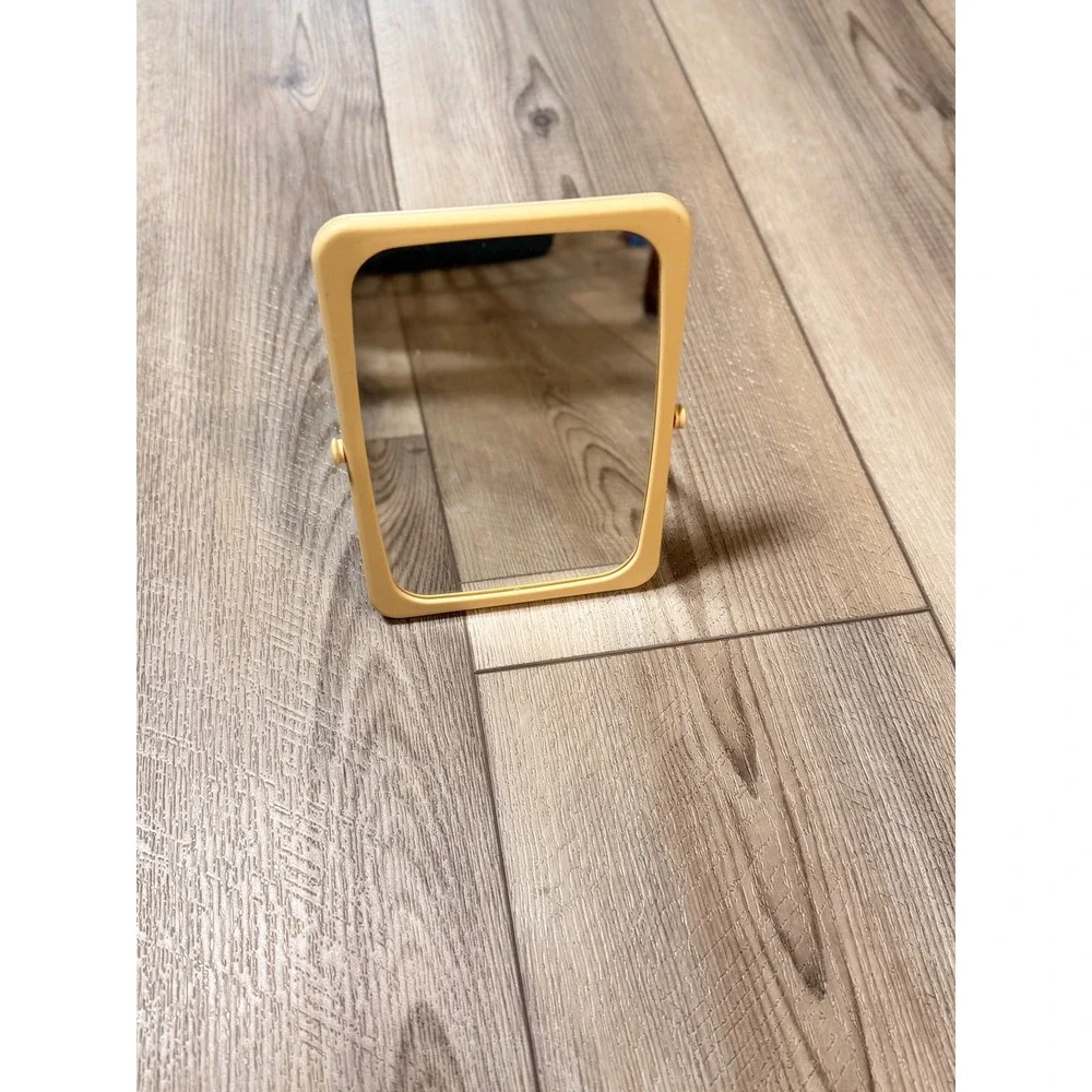 Vintage Yellow Tabletop Vanity Beauty Mirror Folding Kickstand Travel Retro