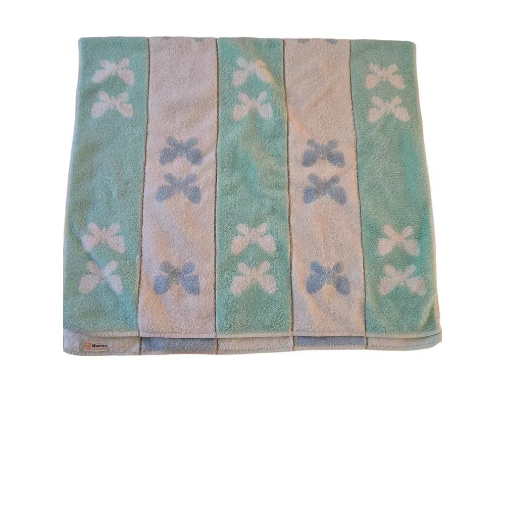 Butterfly Pattern Martex Classic‎ Towels/Washcloth Set Pastel Blue Green Cotton