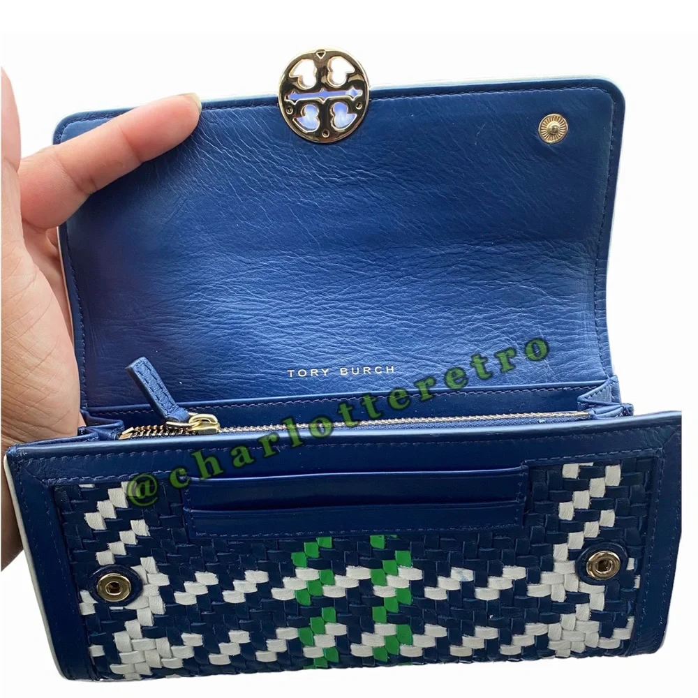 Tory Burch Duet Woven Leather Wallet