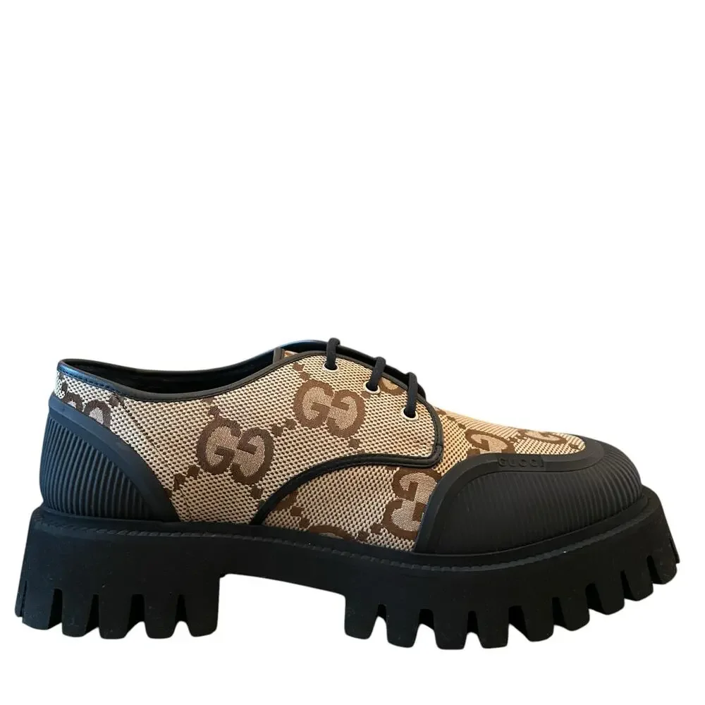 Gucci Maxi GG Supreme Shoes Camel Ebony Canvas Chunky Men's 11.5 | US 12 NEW