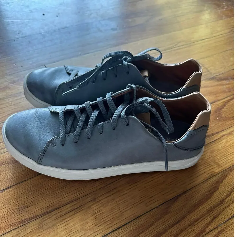 OluKai Men’s Lae‘Ahi Li ‘Ili Leather Sneakers Stone/Gray Size 9