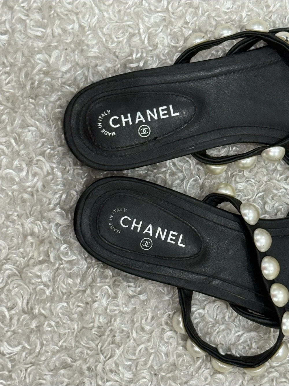 CHANEL Black Pearl Sandals Size 39C