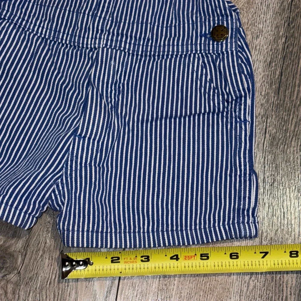 Vtg OshKosh Bgosh Kids 4T Hickory Stripe Denim Shortalls Made in USA Blue White