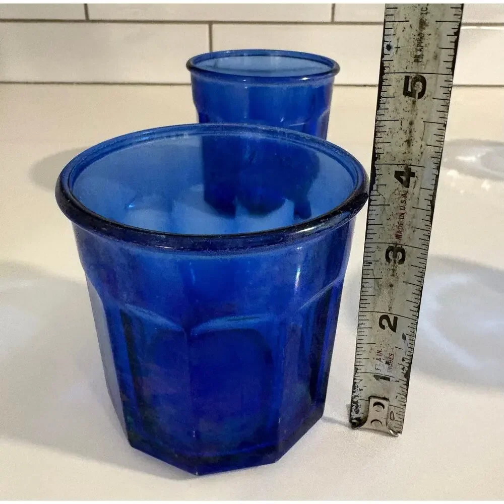 Set of 6 Vintage 500 Cobalt Blue Iridescent Glasses Tumblers made in France