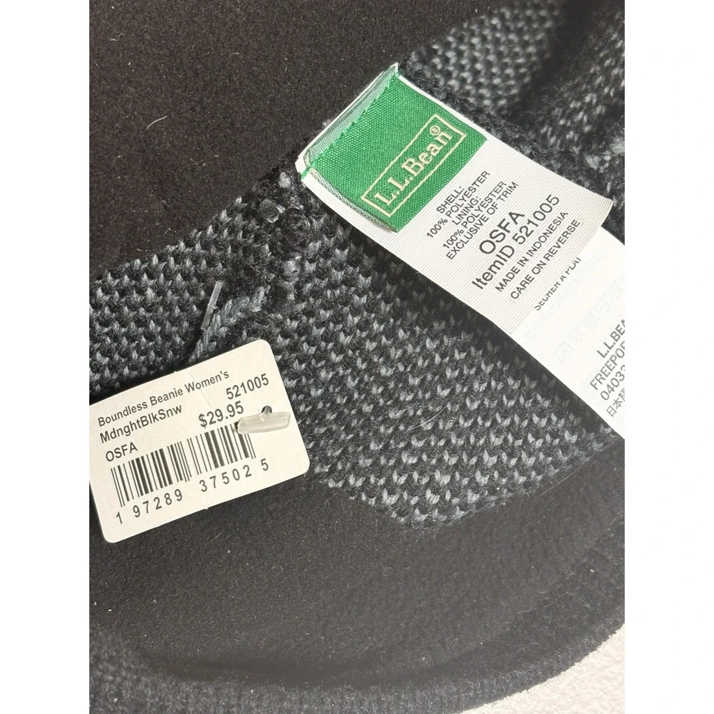 LL Bean Boundless Beanie Womens‎ Midnight Black Snow Fair Isle Snowflake NWT