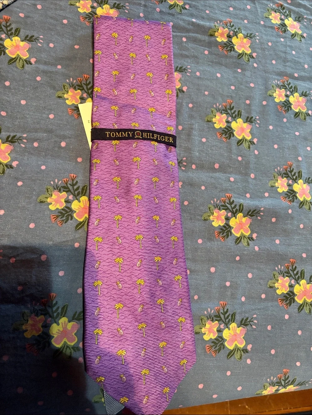 Tommy Hilfiger Purple Tie with Yellow Pineapple Motif