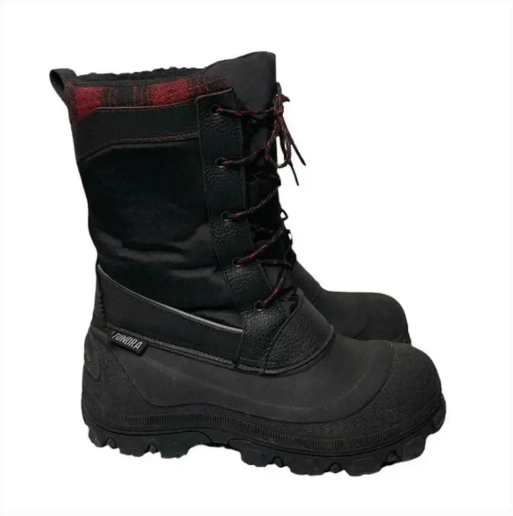 Tundra Mens Kisco Snow Boots 11 Black Red NWT Buffalo Plaid Waterproof Snow