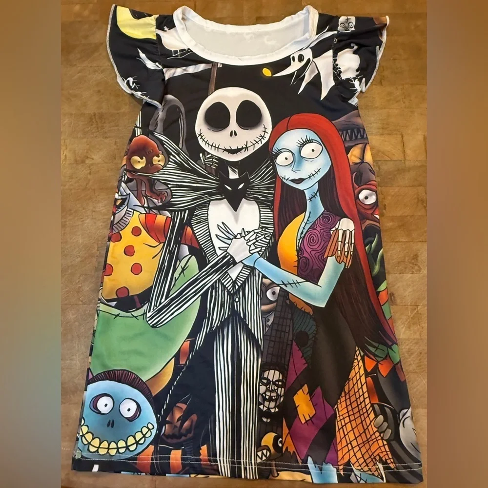Nightmare Before Christmas Jack & Sally Graphic Night Dress Kids M Pajamas
