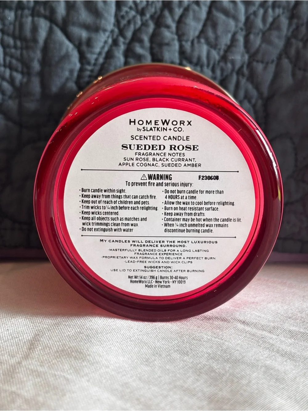 HomeWorx Sueded Rose 3 Wick Candle 14 oz Sun Rose Black Currant BRAND NEW