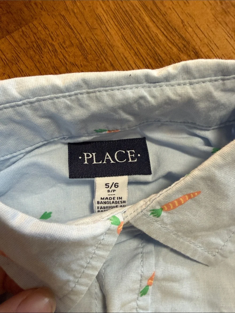 Children’s Place Light Blue Button-Down Shirt with Carrot Print size 5/6 Small