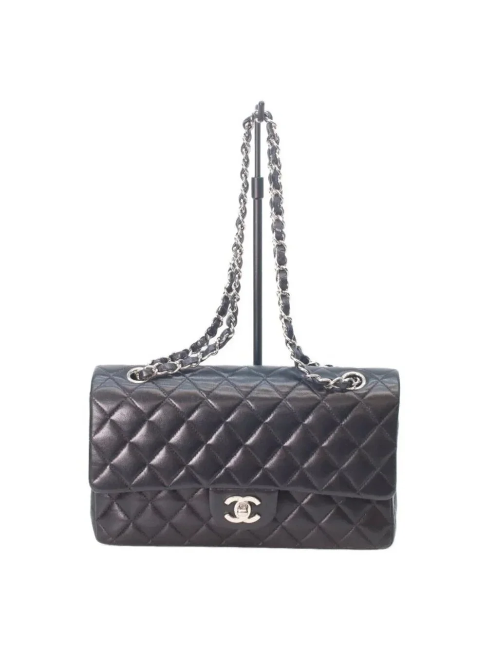 Chanel Black Lamb Silver Quilted 25 Shoulder Bag