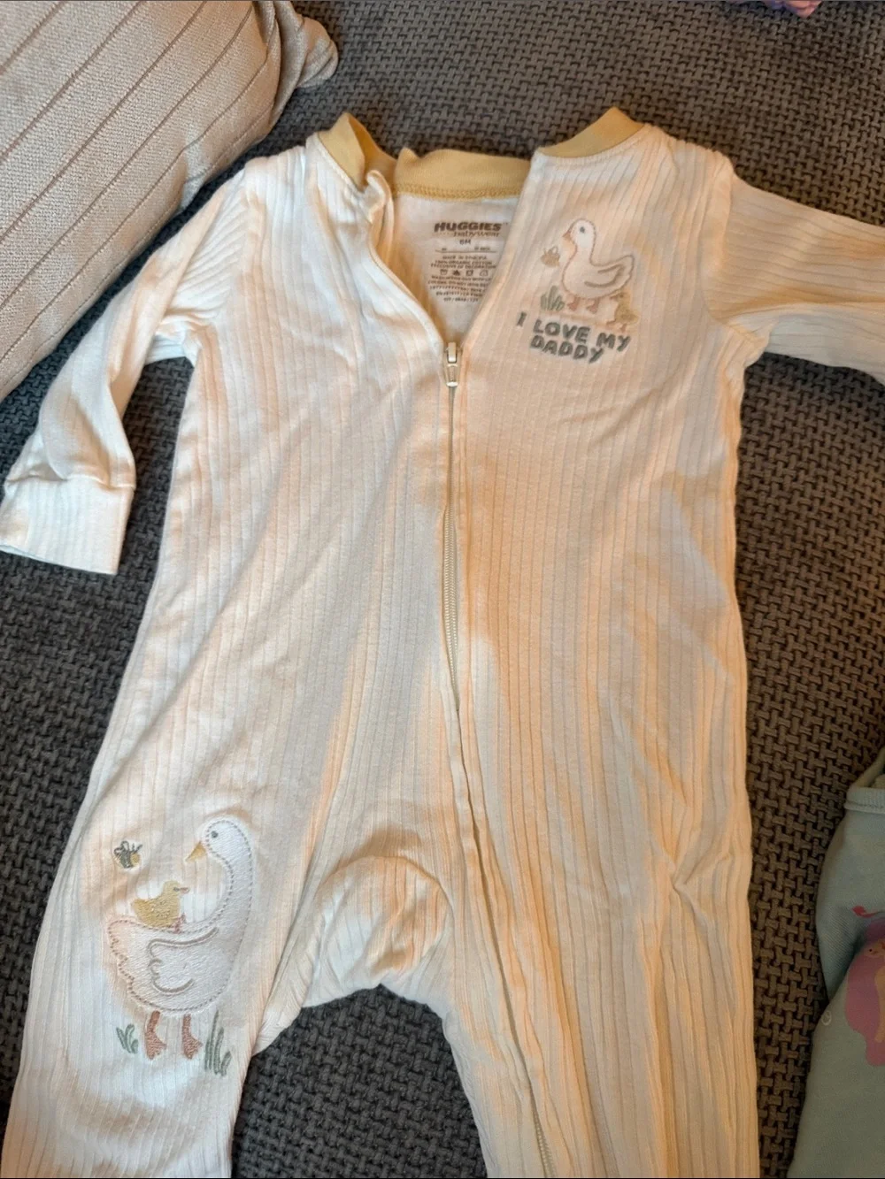 Huggies Cream Duck Print Baby Pajamas - I Love My Daddy Zip Romper