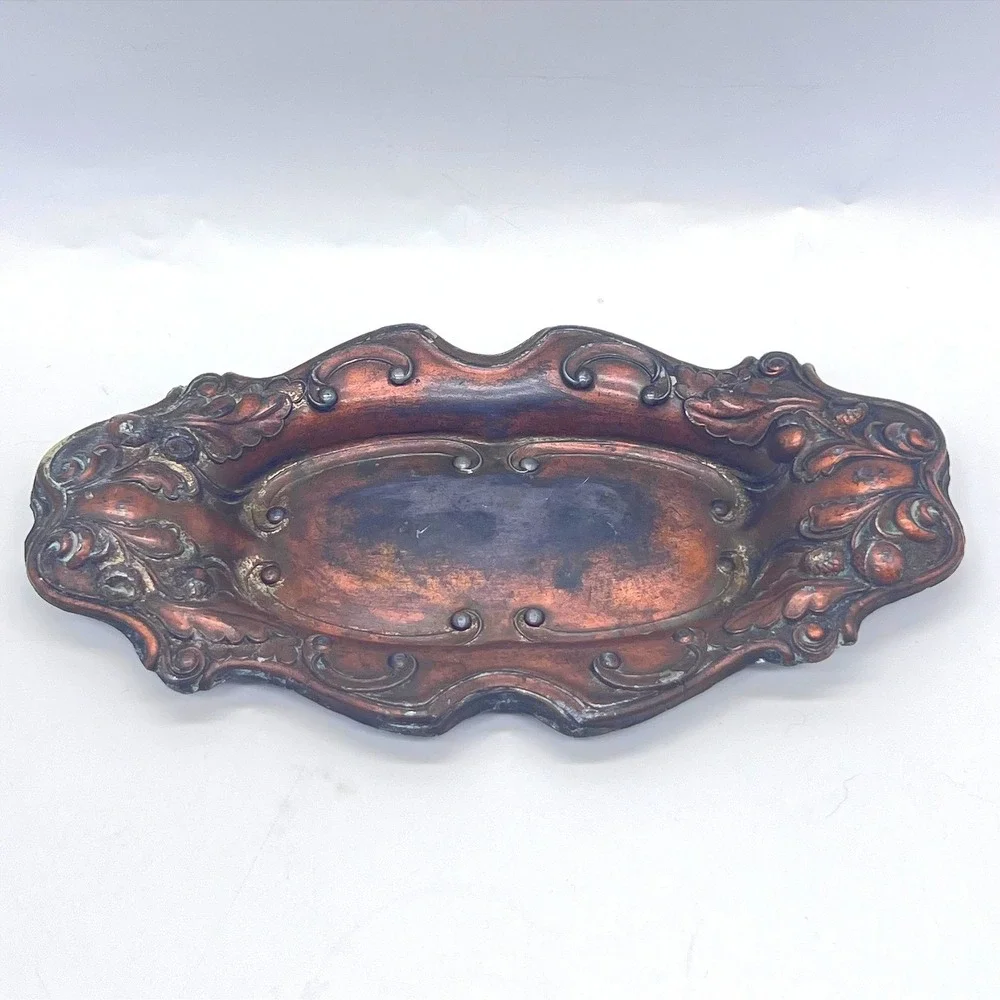 Vintage‎ Vanity Tray Trinket Dish Metal Ornate Art Nouveau Made in Japan