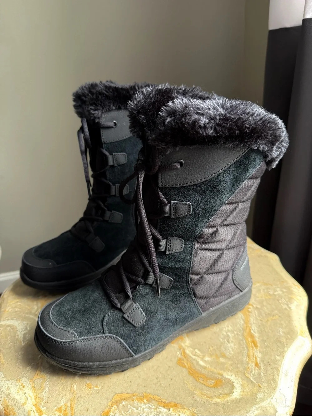 Columbia Women’s US 8.5 UK 7.5 Black Faux Fur Winter Lace Up Boots Waterproof