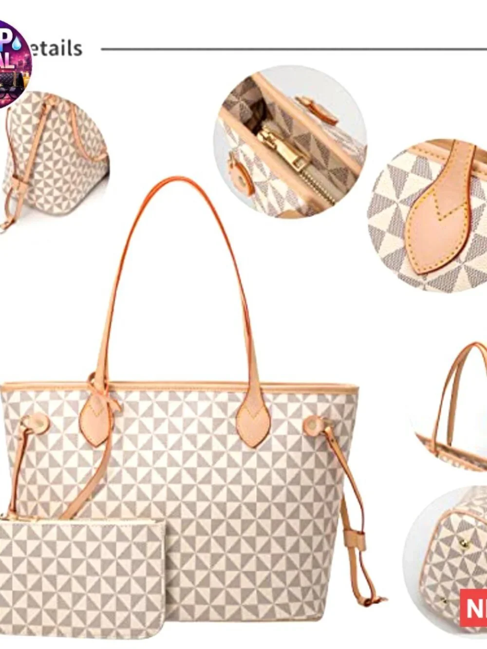Leather Satchel Handbag with Top Handle and Wallet