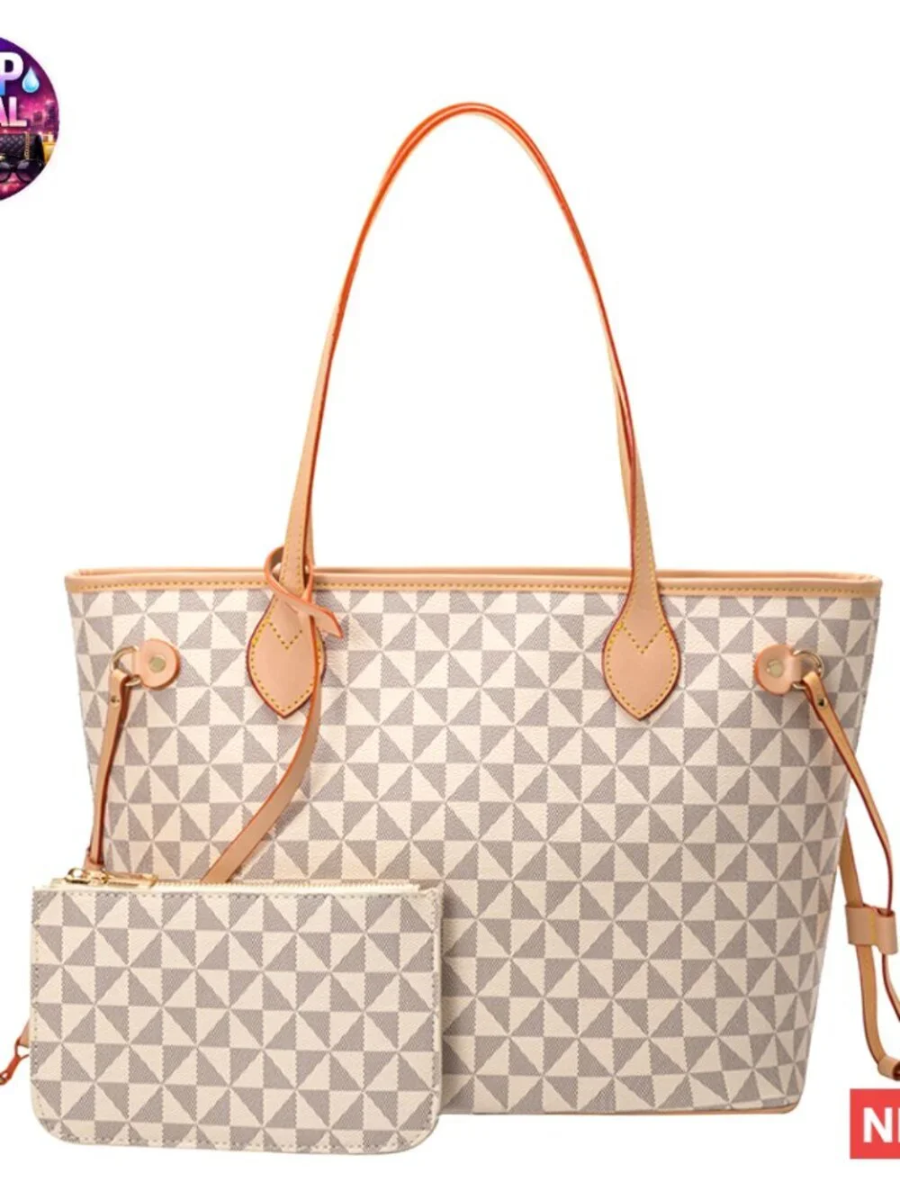 Leather Satchel Handbag with Top Handle and Wallet