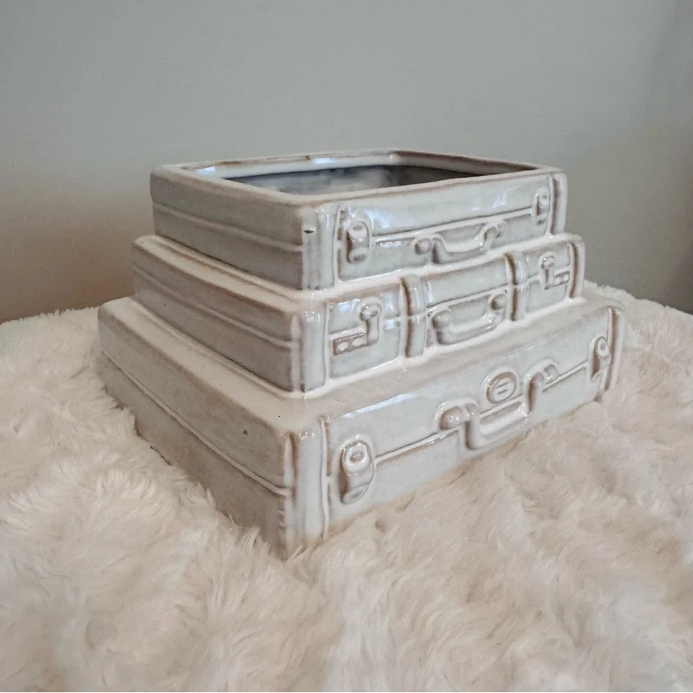 Stacked Suitcases Vase Planter NEW Whimsical Ceramic Garden Decor HTF!