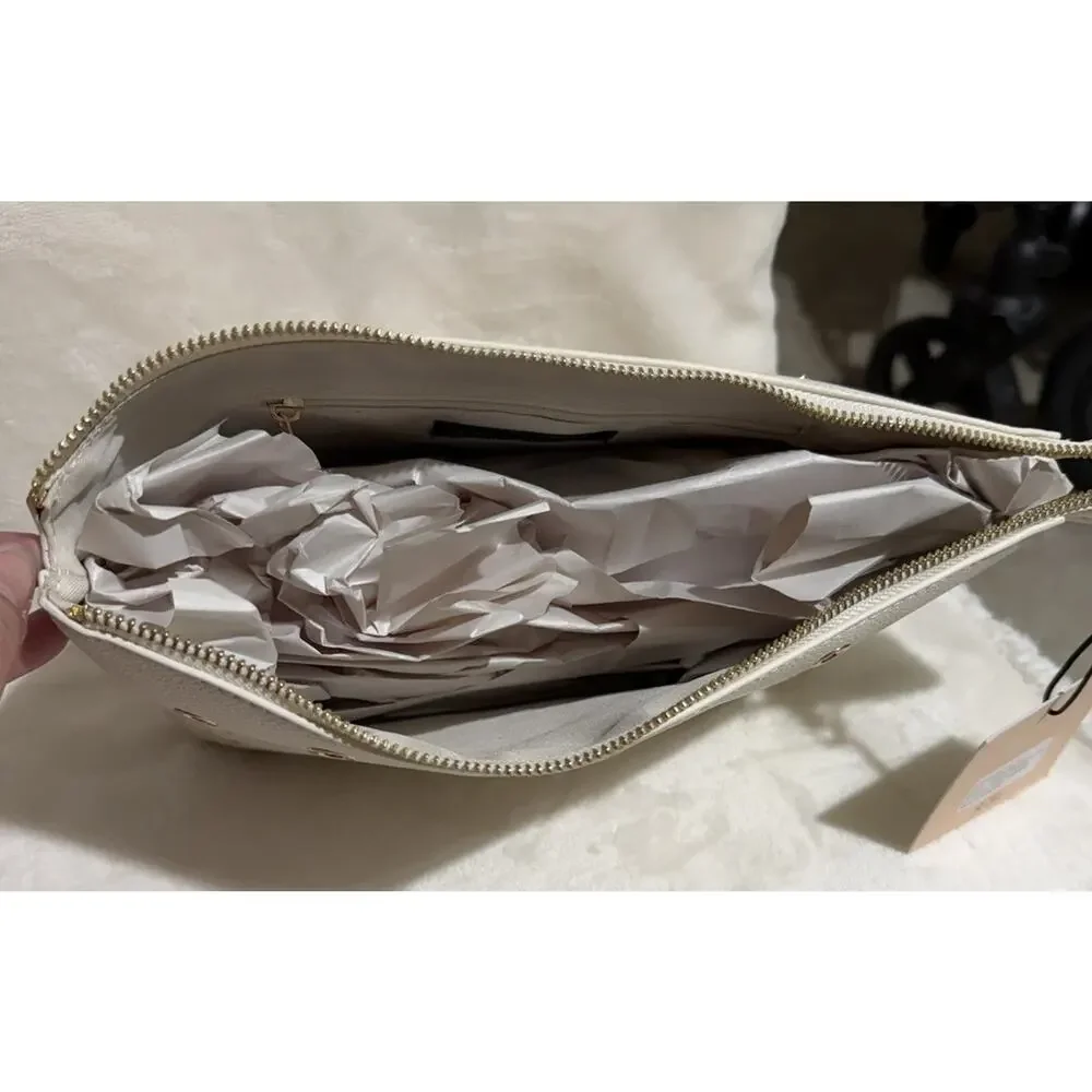 Rachel Zoe Cream Cosmetic Pouch With Gold Gommets Makeup Bag