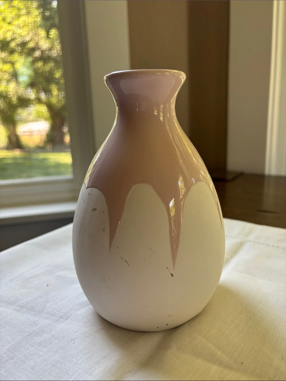 Isaac Mizrahi Pink and White Drip-Glaze Ceramic Vase