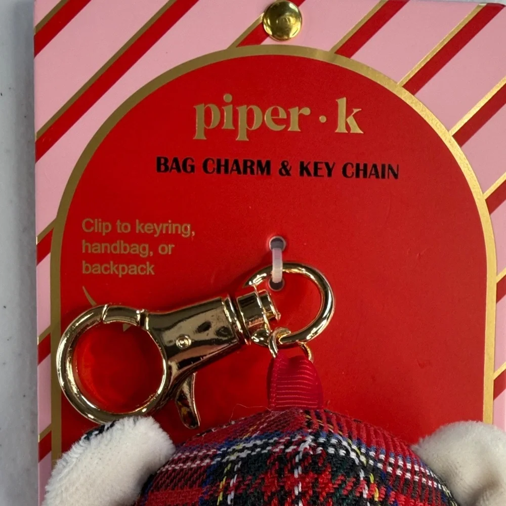 Piper K Red Plaid Bear Keychain