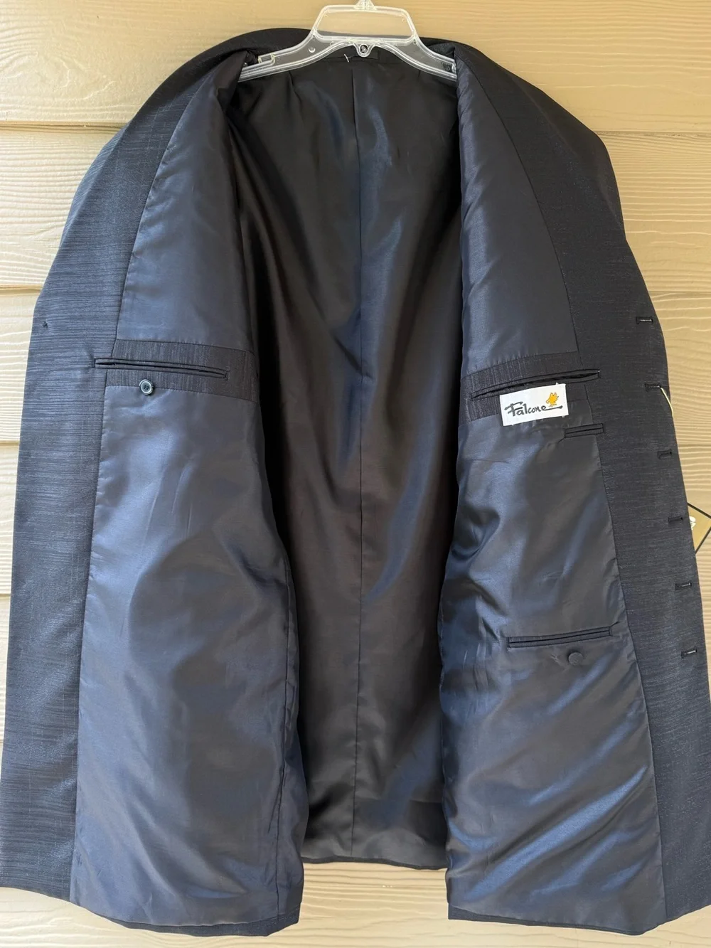 Falcone Men's Black Silver Polyester Jacket Blazer & Pants 2pc Suit Size 52L/47L