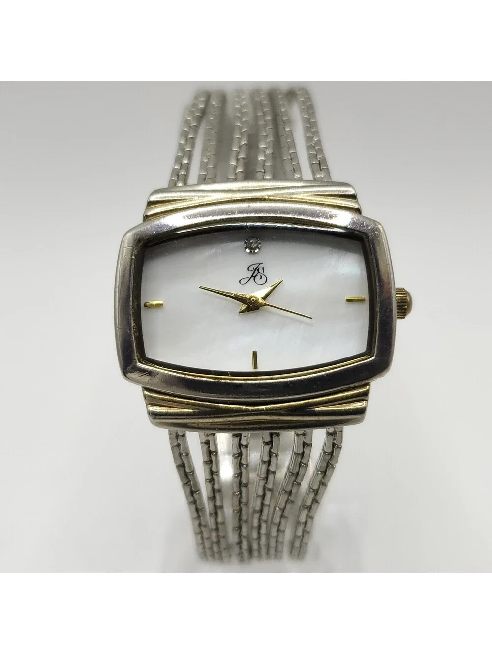 Jaclyn Smith Rectangle Quartz MOP Womens Watch 28mm Silver Tone New Battery
