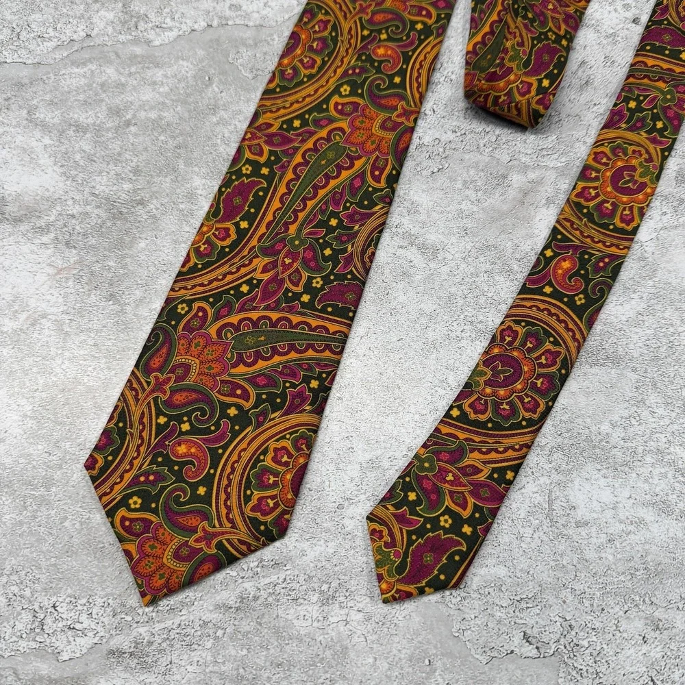 Beau‎ Ties Ltd Silk Tie Mens OS Green Gold Paisley Made In USA Necktie 60x3.5