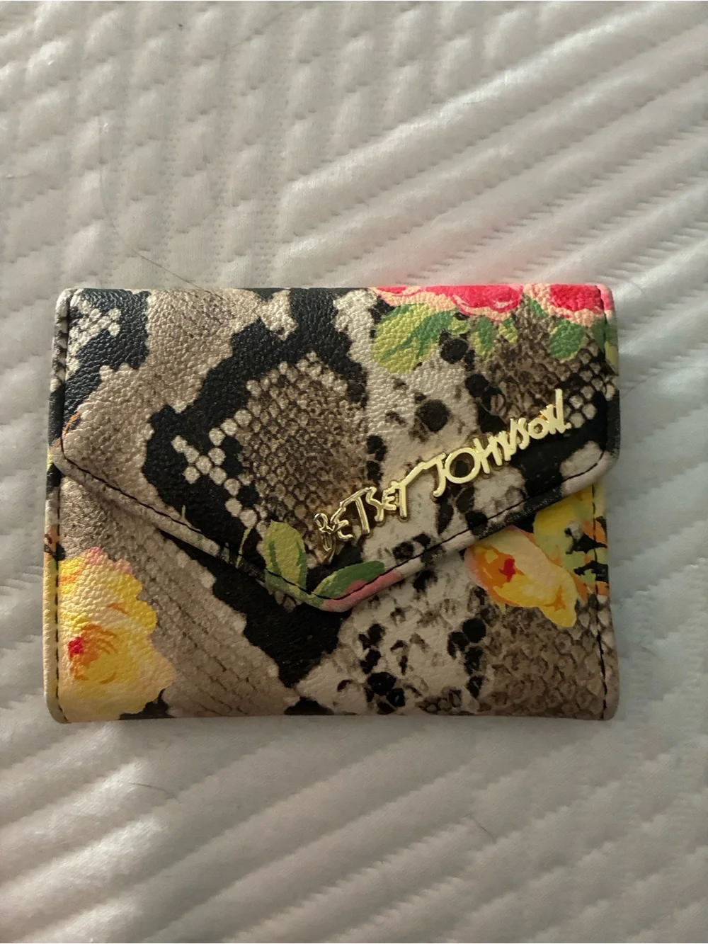 Betsey Johnson Multicolor Floral Snake-Print Tri-Fold Wallet