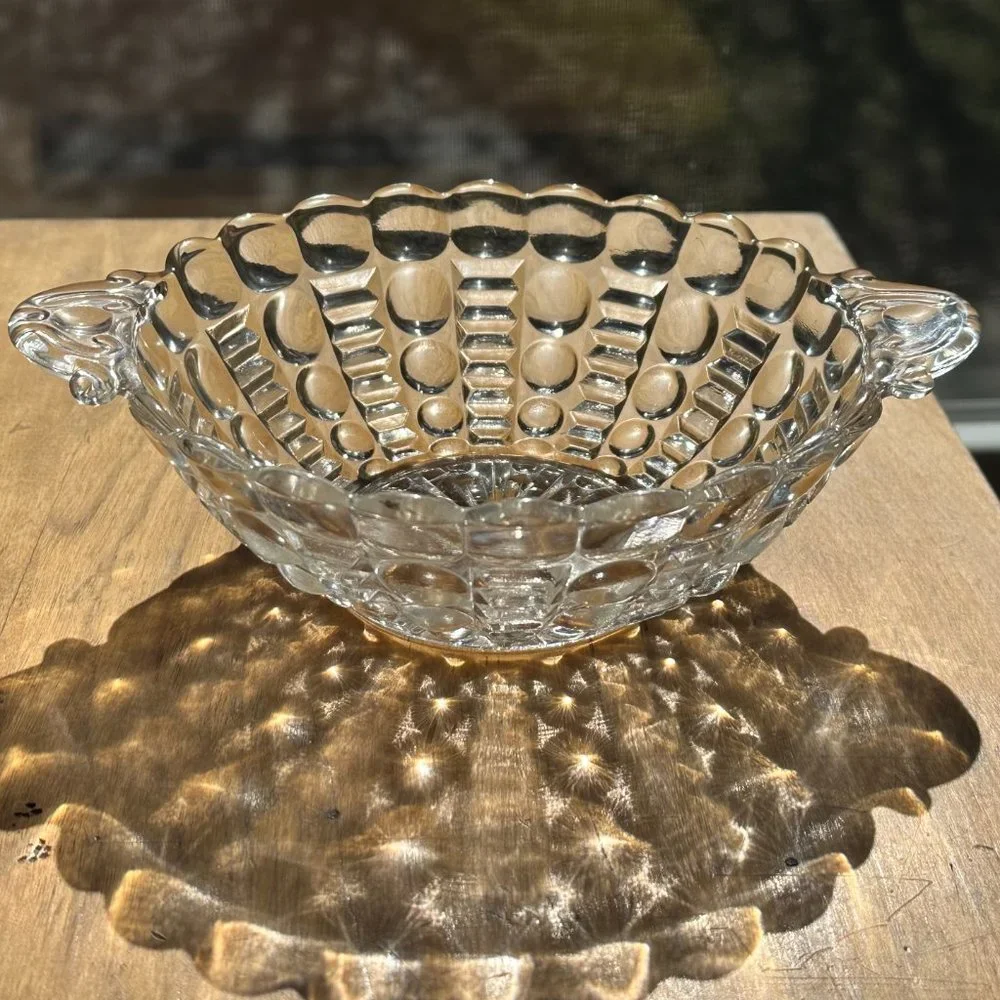 Vintage Anchor Hocking Glass Bowl 1934-1965 Bubble Ladder Depression Handles