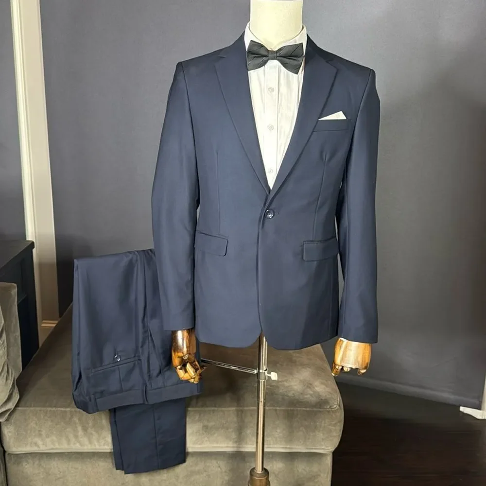Men’s Dark Blue 2 Piece Formal Suit Notched Lapel Size 34 Jacket 31 Pants NEW