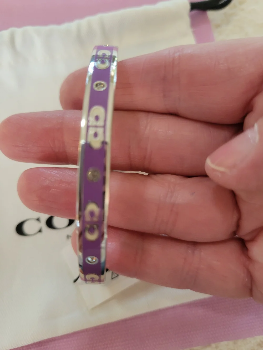 Coach Purple Enamel Signature Hinged Bangle Bracelet