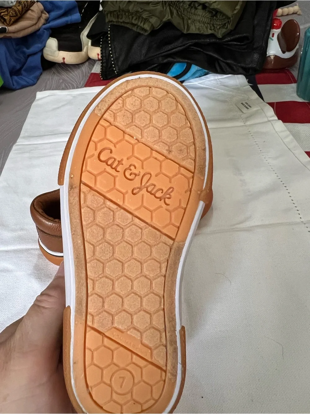 Cat & Jack Toddler Sneakers New Size 7 Brown Faux Leather Hook & Loop