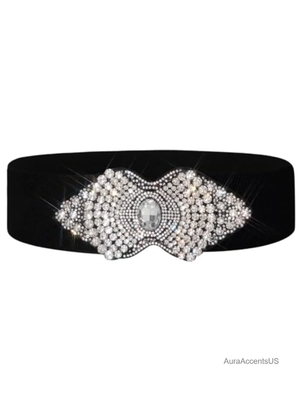 Rhinestone Flower Crystal Waist Belt - Elastic Stretch Wide Belts