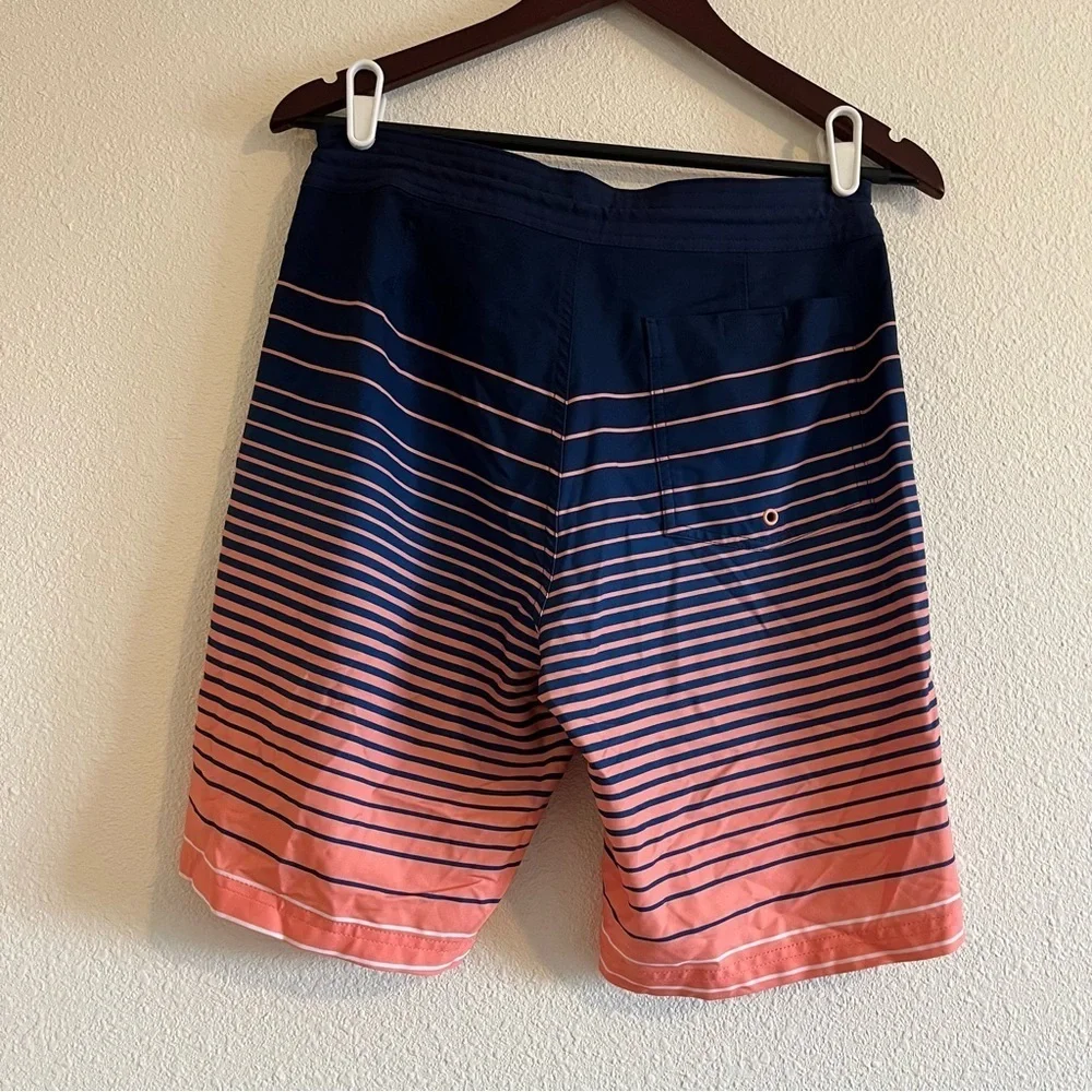 Old Navy Men’s Blue Orange Striped Pockets Drawstring Swim Trunk Size 30