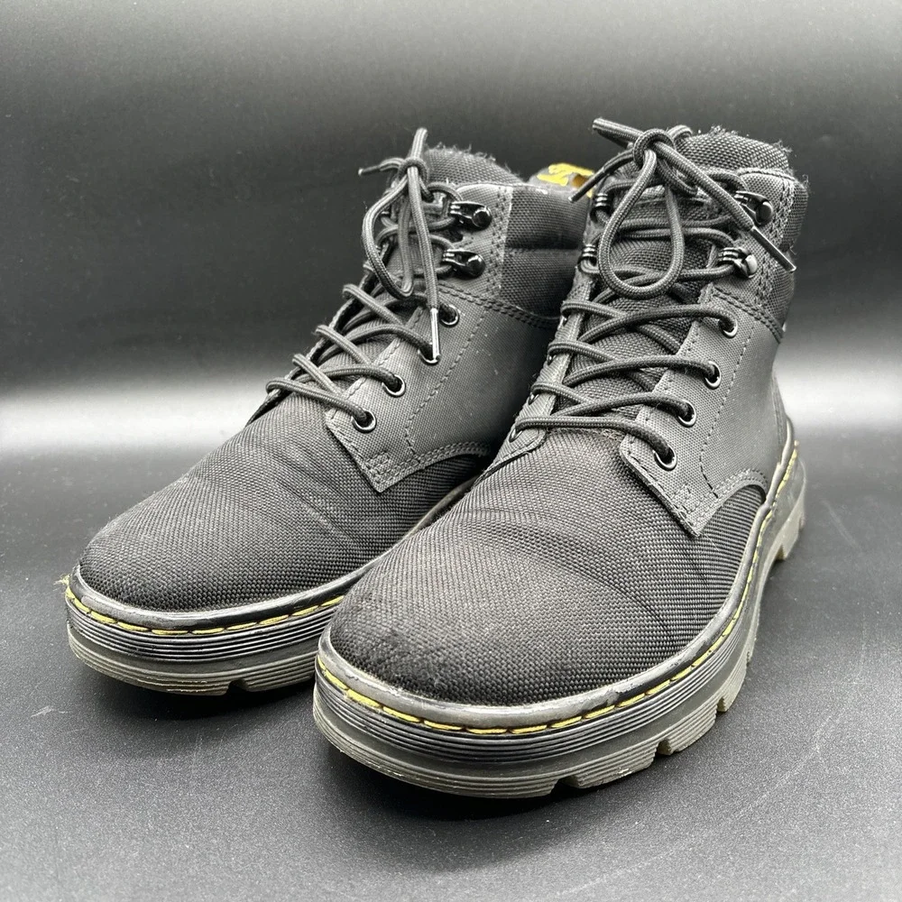 Dr Martens Rakim Boots Men's 8 Black Canvas Lace Up Combat Casual