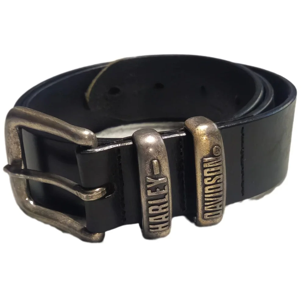 Harley Davidson Belt Mens 40 Black Leather Silver Logo Keepers 97614-00V USA