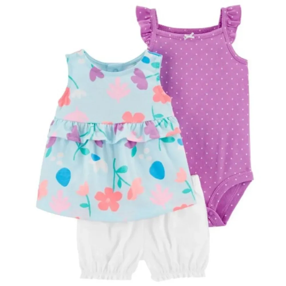 Carter’s 3-Piece Baby Girl Outfit Set – Floral Bodysuit, Top & Bloomers 18-24m