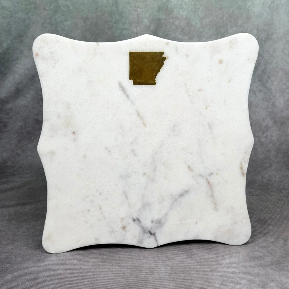 The Royal Standard White Marble Arkansas Brass Inlay Scalloped Cheese Board