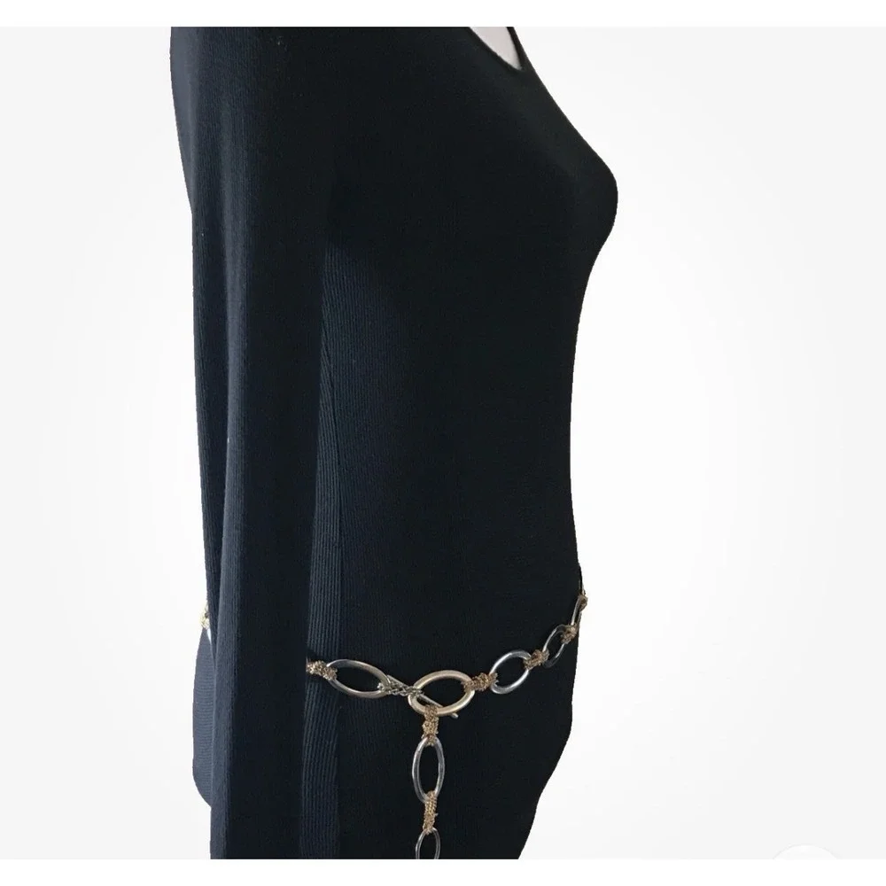 Liz Claiborne Women's Chain Belt‎ One Size Adjustable Gold O Ring Metal L / XL