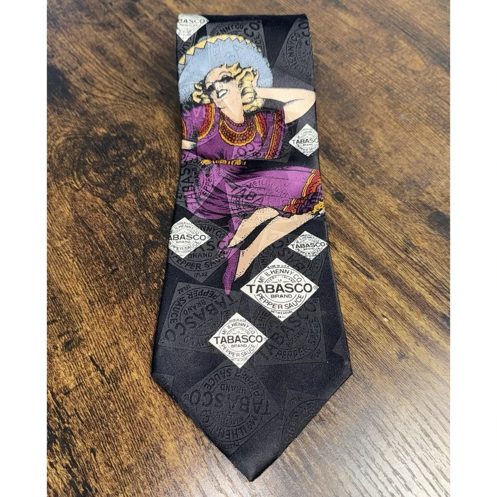 VINTAGE Tabasco Brand Novelty Necktie Dancing‎ Lady Pepper Sauce Silk Tie USA