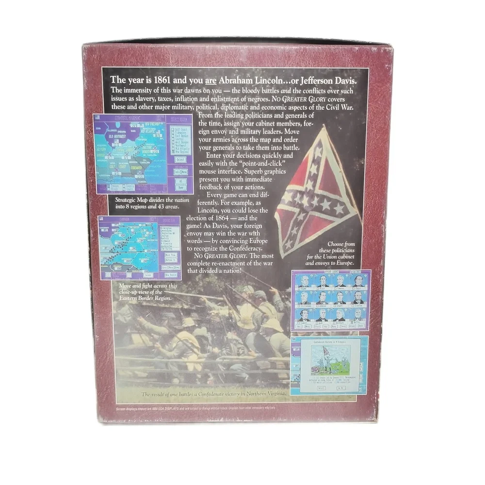 SSI No Greater Glory 1991 PC Strategy Game Big Box Civil War History Simulation